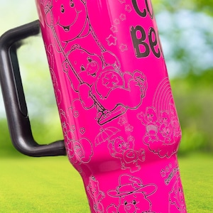 Care Bears Tumbler Stainless Steel 40oz MUG Neon Pink Retro Design Birthday Gift for Women Coffee CUP with Cartoon Character Gift for Kids