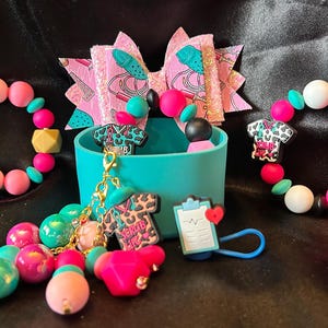 Nurse Life Stanley Cup Charms: Bow & Straw Topper Gift Set