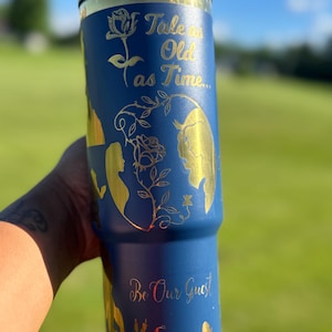 Enchanted Beauty and the Beast Inspired 30oz Laser Engraved mug with Handle Lid & Straw Personalized Gift for Disney Lovers gift for her