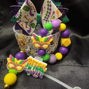Mardi Gras Straw Topper Stanley cup charms Accessories gift set for her Birthday gift for kids Fun Gifts for Women Silicone Bead Bag Tags