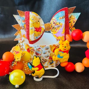 Winnie the Pooh Straw Topper Set: Bow & Charm - Stanley Cup Accessory