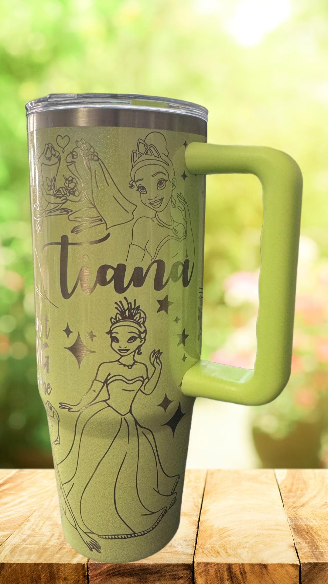 Princess Tiana Laser Engraved 40oz Tumbler: Shimmer Green Stainless Steel