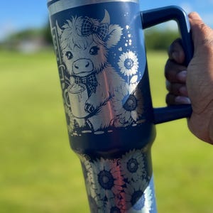 Highland Cow and Sunflower Mug rustic farm girl 40oz tumbler Laser Engraved tumbler customized Gift for cowgirl farming gift idea
