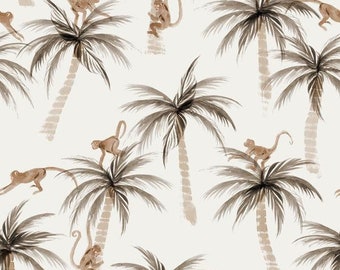 Palms & Monkeys Sweat Fleece by Family Fabric, by the 1/2 yard, European Fabric, Organic Fabric, Sweatshirt