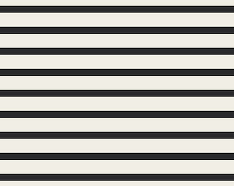 Striped ApartCavier, 1/2 yd, Art Gallery Knit Fabric, K-ST-204, Cotton Spandex Knit, AGF Jersey Knit Fabric, Cream Black Knit, Striped Knit