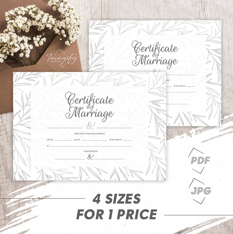 Marriage Wedding Certificate PRINTABLE Instant Download Votive Luxury ...