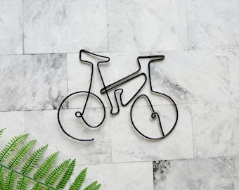 Handmade Bicyclist Gift | One Line Wall Art | Wire Wall Art | Bicycle Home Decor | Cyclist Decor | Mountianbike Decor | Retro Bike Art |