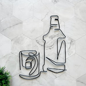 Bourbon Bottle & Rocks Glass Wall Art | Wire Wall Art| Home Bar Decor | Bar Wall Art | Scotch Drinker Decor | Bar Wall Decor | Whiskey Art