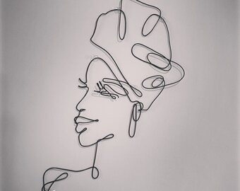 Lady in Head Wrap in Wire One Line Decor | Metal Wall Art | Wire Word Wall Art | One Line Art | Female Line Art