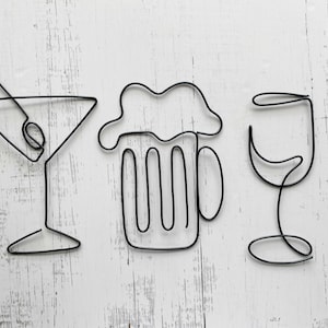 Wire Set of Wine, Martini, & Beer Wall Art | Wire Wall Art| Home Decor | Bar Wall Decor | Wine Glass Decor | Bar Sign | Wire Wine | Wire Bar