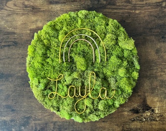Custom Nursery Name in Moss | Wire Word Sign | Moss Wall Art With Name | Name Wall Art | Personalized Nursery Decor