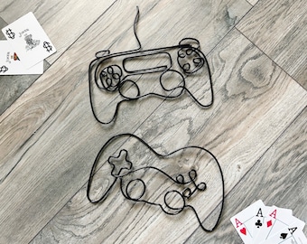 Handmade Gamer Wall Art | Wire Decor | Game Control Art | Gamer Room Decor | Vintage Gamer Controls | Video Game Decor | 2 Game Controllers