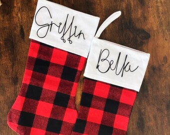 Personalized Wire & Buffalo Plaid Stocking | Custom Christmas Stocking | Custom Wire Word | Wire Name Stocking | 1-4 Stockings