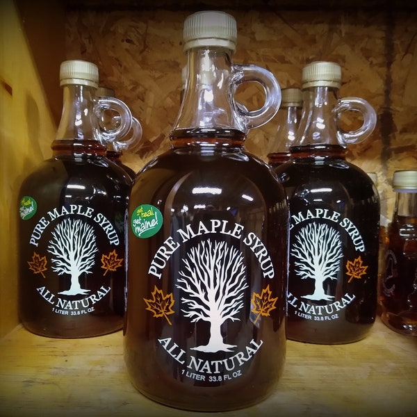 1 liter Gallone Glass Bottle(s)--Real Maine Maple Syrup--Grade A Amber/Rich Taste or Grade A Dark/Robust Taste