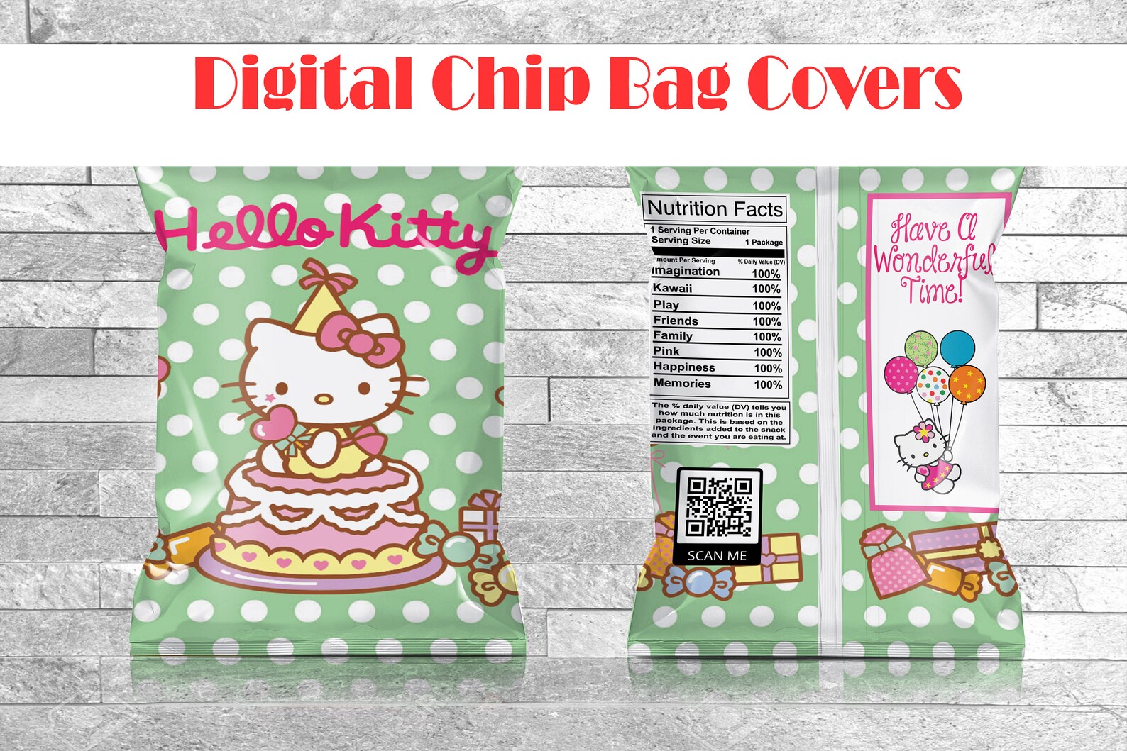 Digital Hello Kitty Inspired Treat/Chip Bag covers Lables Etsy