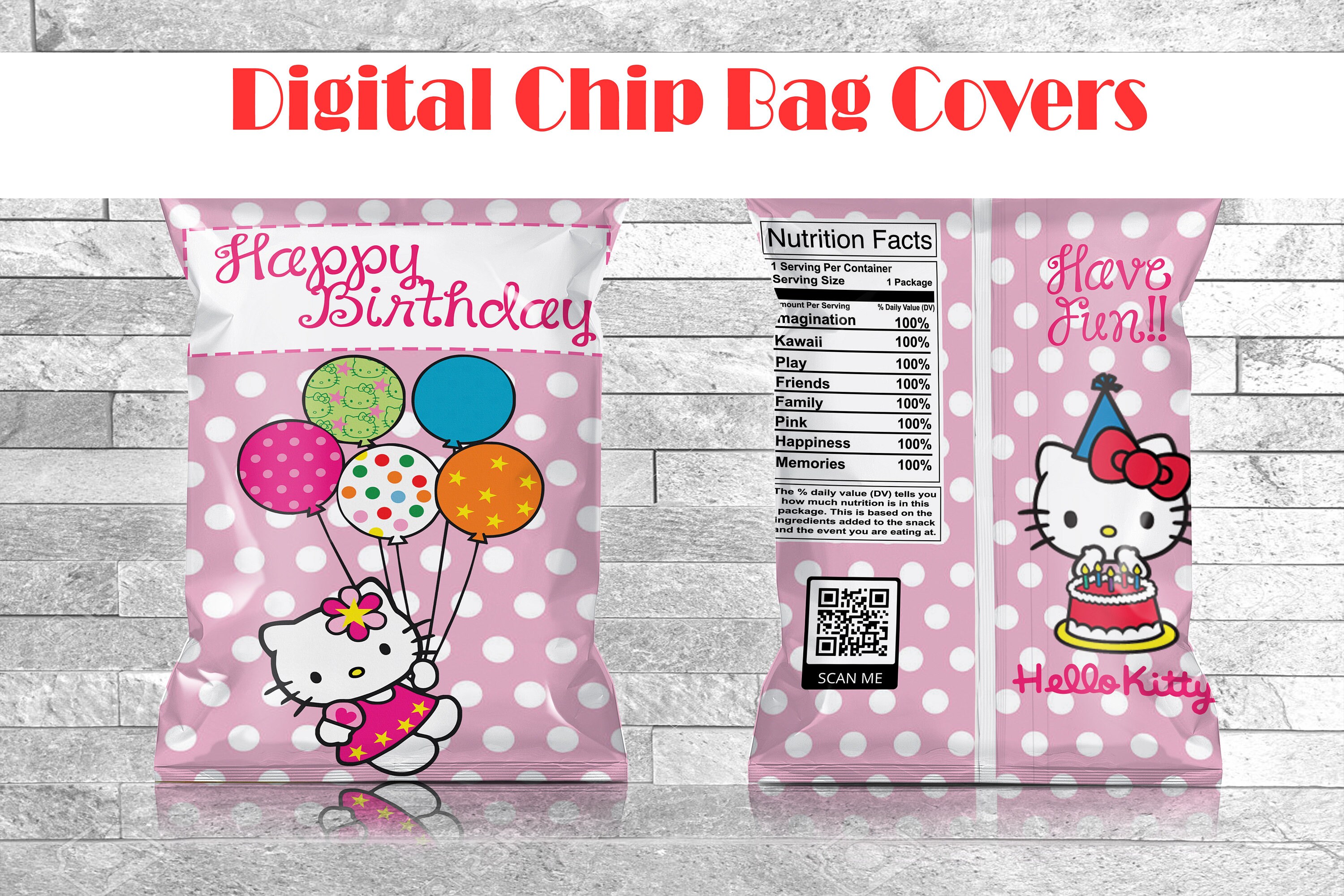 Digital Inspired Hello Kitty Treat/Chip Bag Covers Labels Etsy