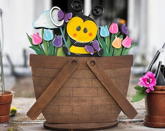Spring Interchangeable Basket Decor, Spring Home Decor, Flower Basket Decor, Easter Decor, Summer Home Decor, Tier Tray Decor, Easter Bunny