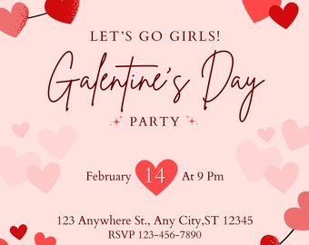 Galentine's Day Party Invitation-DIGITAL DOWNLOAD - Edit in Canva - Girl's Night Dinner Valentine's Editable Printable
