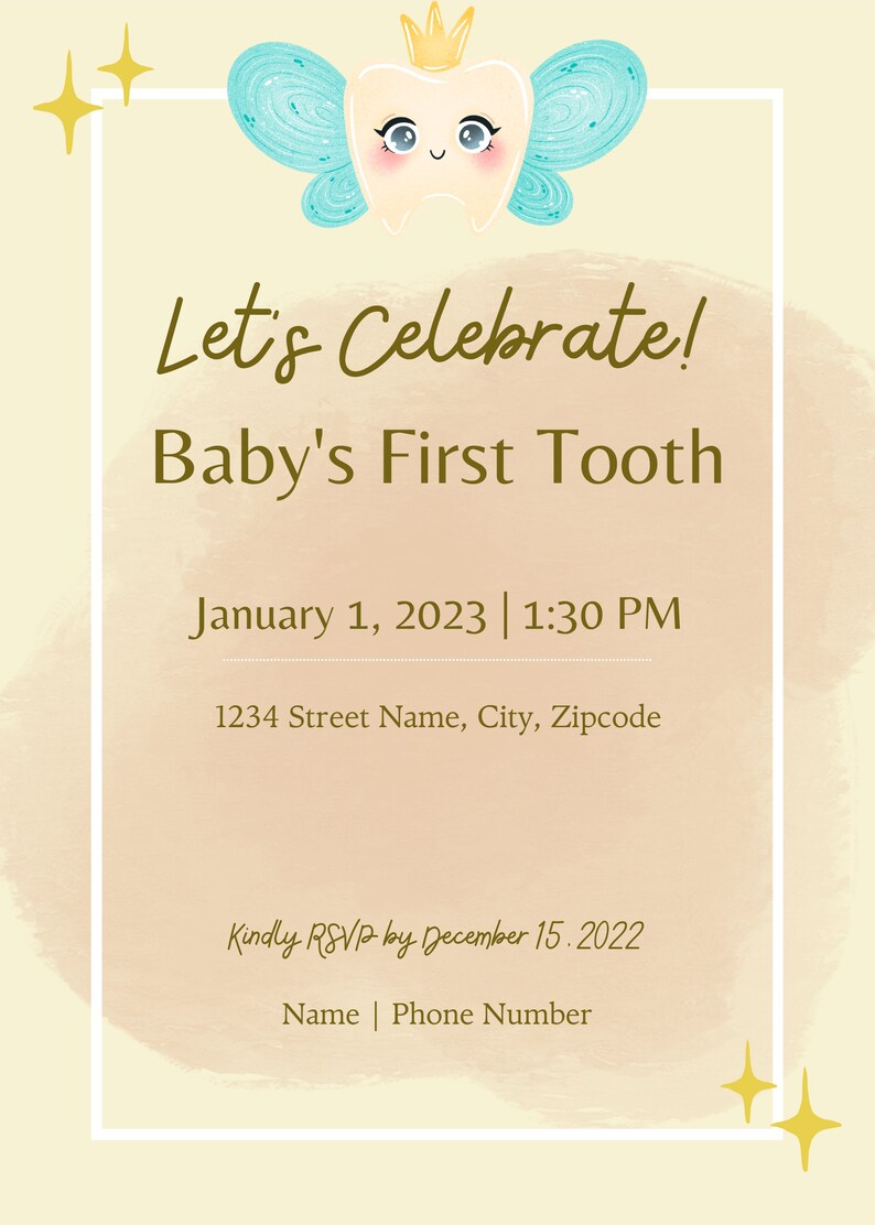 Baby's First Tooth Party Invitation Template-custom MADE to Order ...