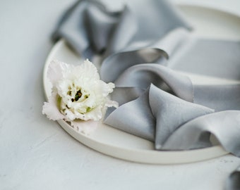 Pearl Grey silk ribbon, hand dyed silk, plant dyed silk ribbons, flowers, habotai, bias cut