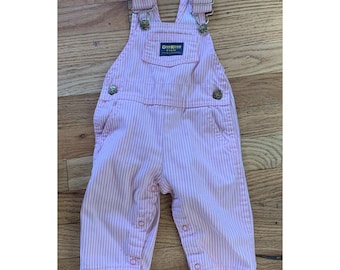 Vintage OshKosh B'Gosh Pinstripe Overalls Pink 9 Months