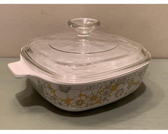 Corning Ware Blumenbouquet Auflaufform 1 Qt P-1-B mit Deckel Vintage