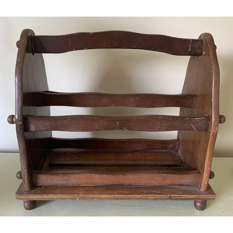 Vintage Wooden Rack Stand Newspaper Books Albums Handle Solid - Etsy
