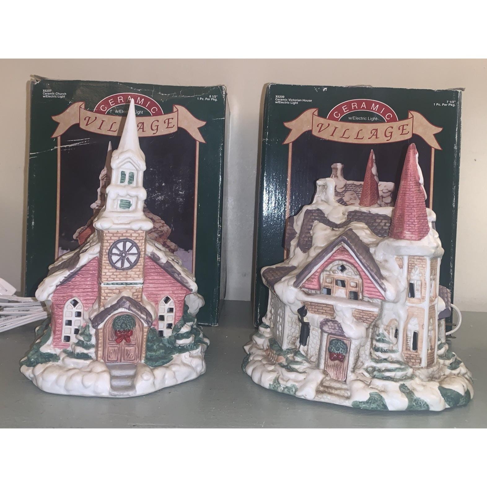 Christmas Porcelain Village Victorian House X6209 - & Church