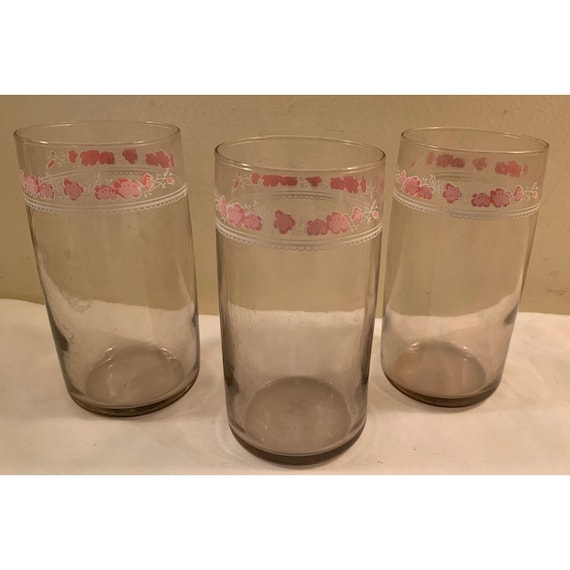 3- 1980's VTG Anchor Hocking Pink Glass Tumbler Primrose 5" X 2.5" X 12oz  Roses - Etsy Singapore