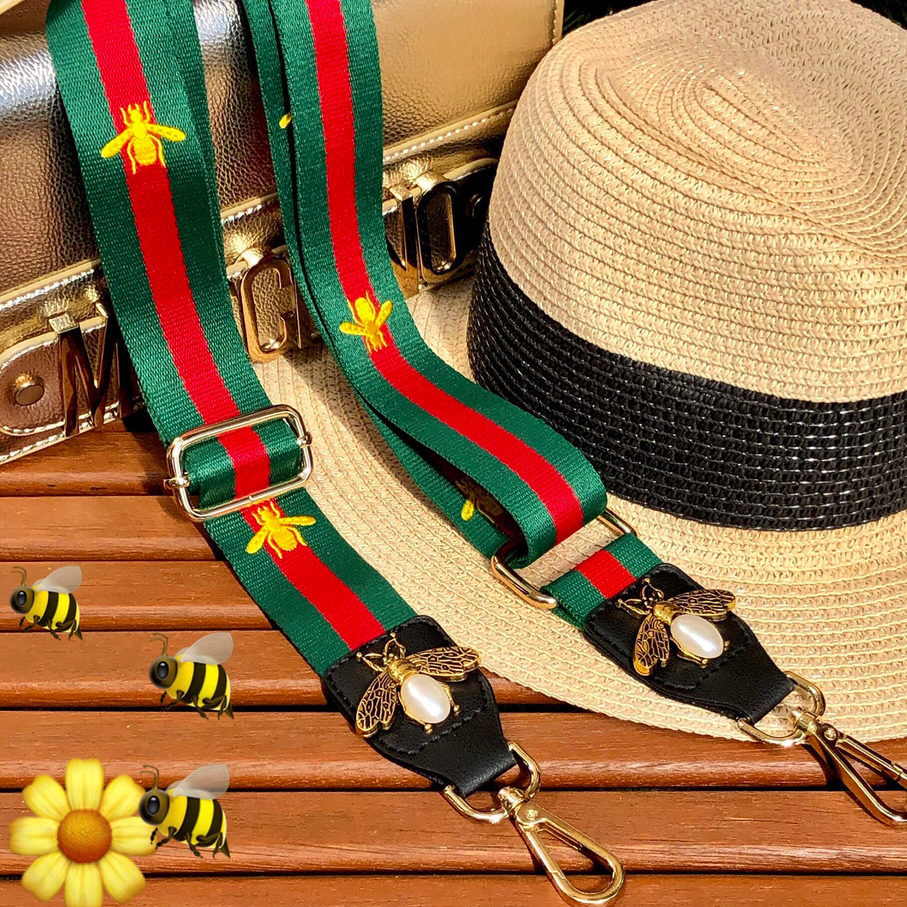 130cm Strap Crossbody/Embroidered gold bee/Handbags/Adjustable Etsy