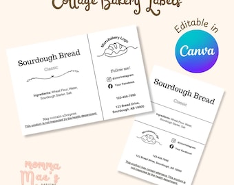 Editable Cottage Bakery Labels, Horizontal and Vertical, Thermal Printer Compatible