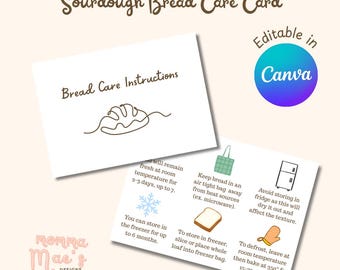 Sourdough Bread Care Instructions Card | Editable, Printable, Canva