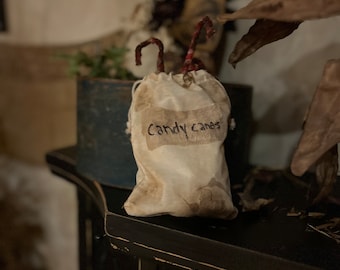 Primitive Grubby Candy Cane Pouch with Waxed Candy Canes