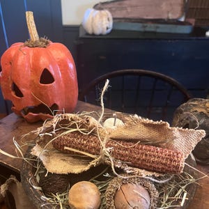 Primitive dried corn cobs wrapped in fabric ~primitive fall~ primitive corn~ dried corn ~grubby corn primitive bowl filler~cabinet tuck