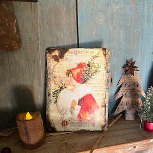 Primitieve kerst ~ vintage kerstvakantie ansichtkaart ~ primitieve kaart ~ vintage kaart-andere opties