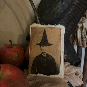Primitieve Halloween-postkaart ~ primitieve herfst ~ vroege look ~ primitieve heks ~ primitieve heks ~ hoeve ~ kast plooi ~ zelfgemaakte