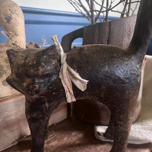 Primitive Halloween cat ~ primitive fall~ early look~ wax cat~homestead ~ cabinet tuck~grungy cat ~