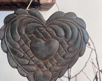 Primitive blackened beeswax ornies~primitive hearts ~primitive Valentine’s Day swag ~