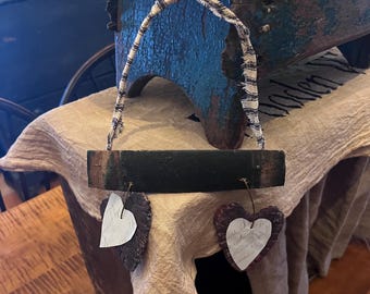 Primitive blackened beeswax ornies~primitive hearts ~primitive Valentine’s Day swag ~