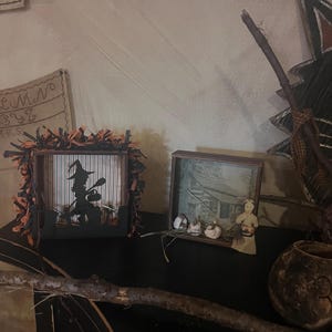Primitive Halloween Witch Shadow Box - Handmade Fall Decor