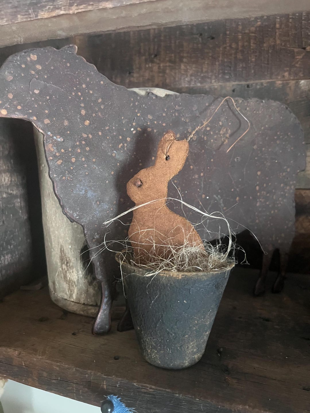 Primitive Rabbit Spring Primitive-spring Rabbits in Pot-primitive Chicks in Egg Cup-early Look ...