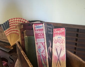 Primitive sparkler boxes Set of 3~ repro sparkler labels~ empty box~ Americana ~ vintage bowl filler