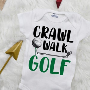 Crawl Walk Golf Baby Bodysuit | Golfer Baby Shower Gift | Funny Golf Baby Outfit | Boy or Girl Golf Bodysuit