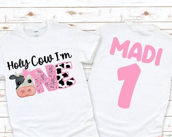 Holy Cow I'm One Shirt | 1st Birthday Cow Shirt | Farm Animal First Birthday Tee | Toddler Barnyard Birthday Outfit