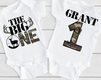 The Big One Deer Hunting Birthday Onesie® - Personalized Baby Bodysuit