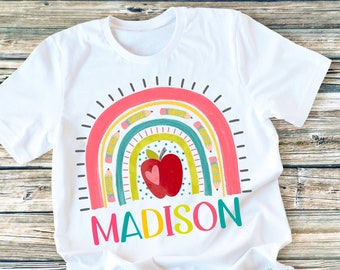 Girls Rainbow Back To School Personalized Shirt, Personalized School Shirt, Rainbow School Shirt, First Day Of School Shirt, School Shirt