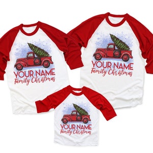 Family Christmas Shirts, Customize With Your Name, Red Truck Christmas Shirt, Family Christmas Pajamas, Christmas T-Shirt