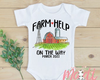 Farm Help On The Way Onesie® | Personalized Bodysuit | Pregnancy Announcement | Little Farmer Bodysuit  | Future Farm Help