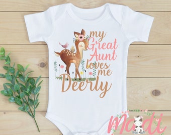 My Great Aunt Loves Me Deerly Onesie®, Woodland Deer Baby Bodysuit, Boho Baby Outfit, Cute Aunt Baby Gift, Neutral Baby Shower Gift