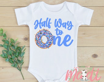 Half Way To One Onesies® Bodysuit | Boys Donut Birthday Onesie  | Sweet One Onesie | Six Month Birthday Onesie | Baby Onesie | Baby Birthday